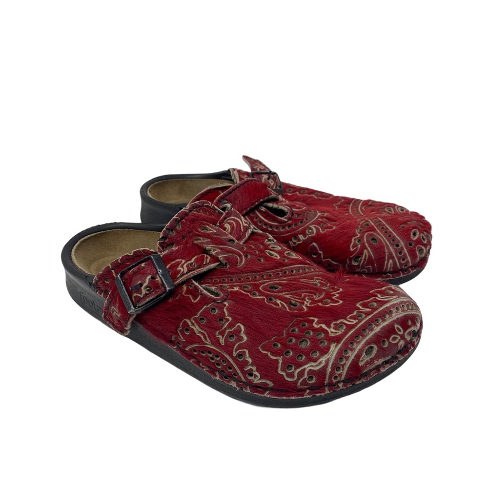 Footprints Birkenstock red mules calf hair unique